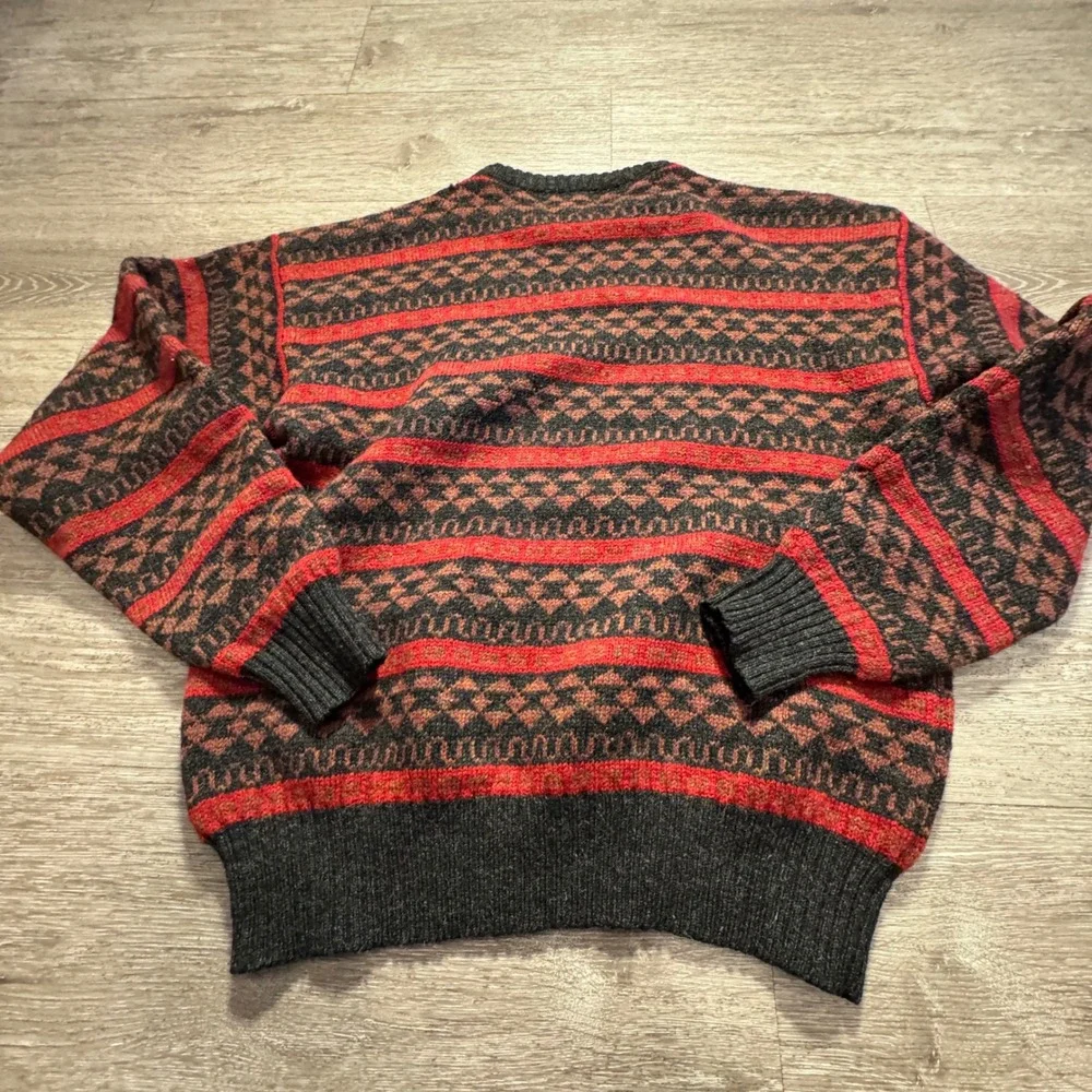 Vintage Christopher Hayes Sweater Mens M Red Charcoal 100% Wool Nordic Fair Isle